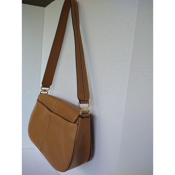 Adrienne Vittadini shoulder satchel handbag purse tan brown medium sleek classic - Picture 3 of 16